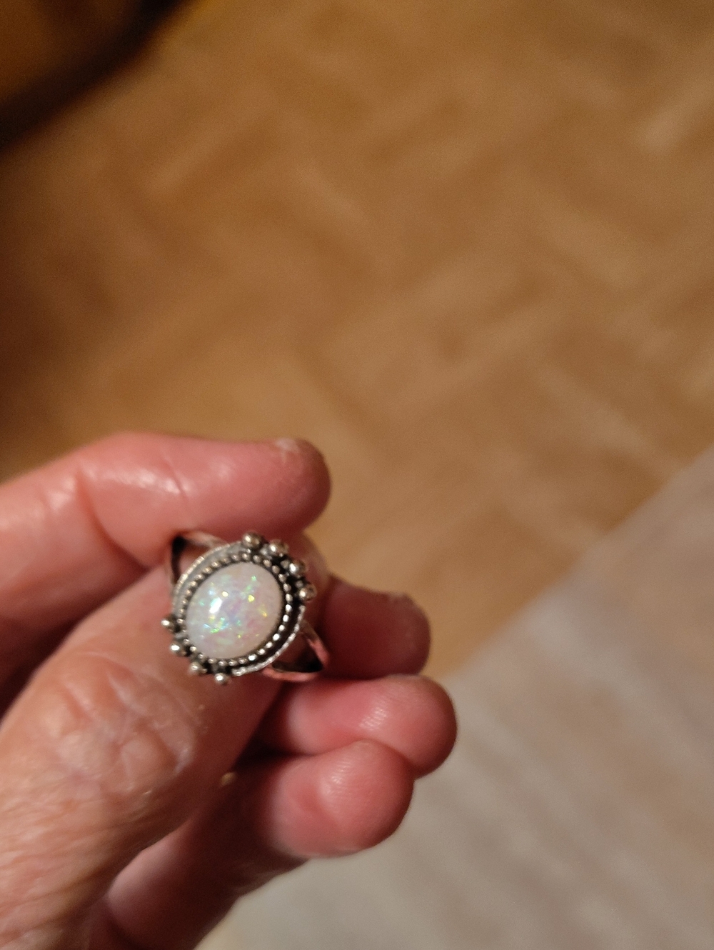 Opal-Effect Silver Ring - White Gemstone